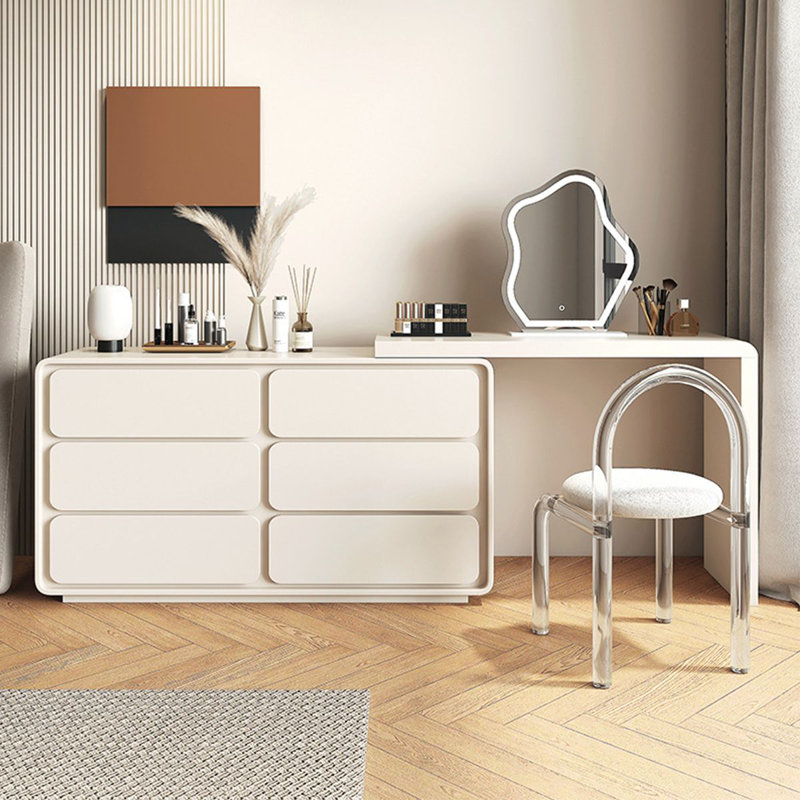 Wrought Studio Makeup Vanity with Light mirror 6 drawers 1 chair Wayfair